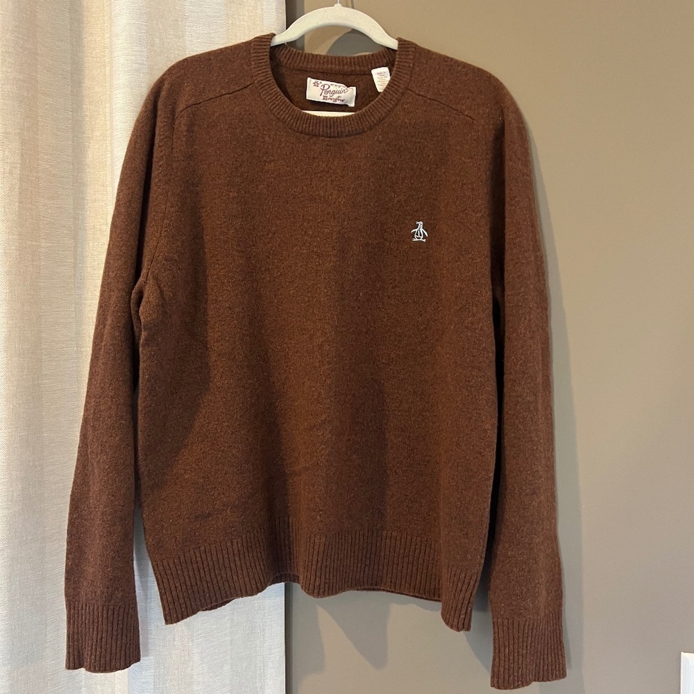 Original Penguin by Munsingwear 100% Lambswool V-neck Brown Sweater, Size XXL